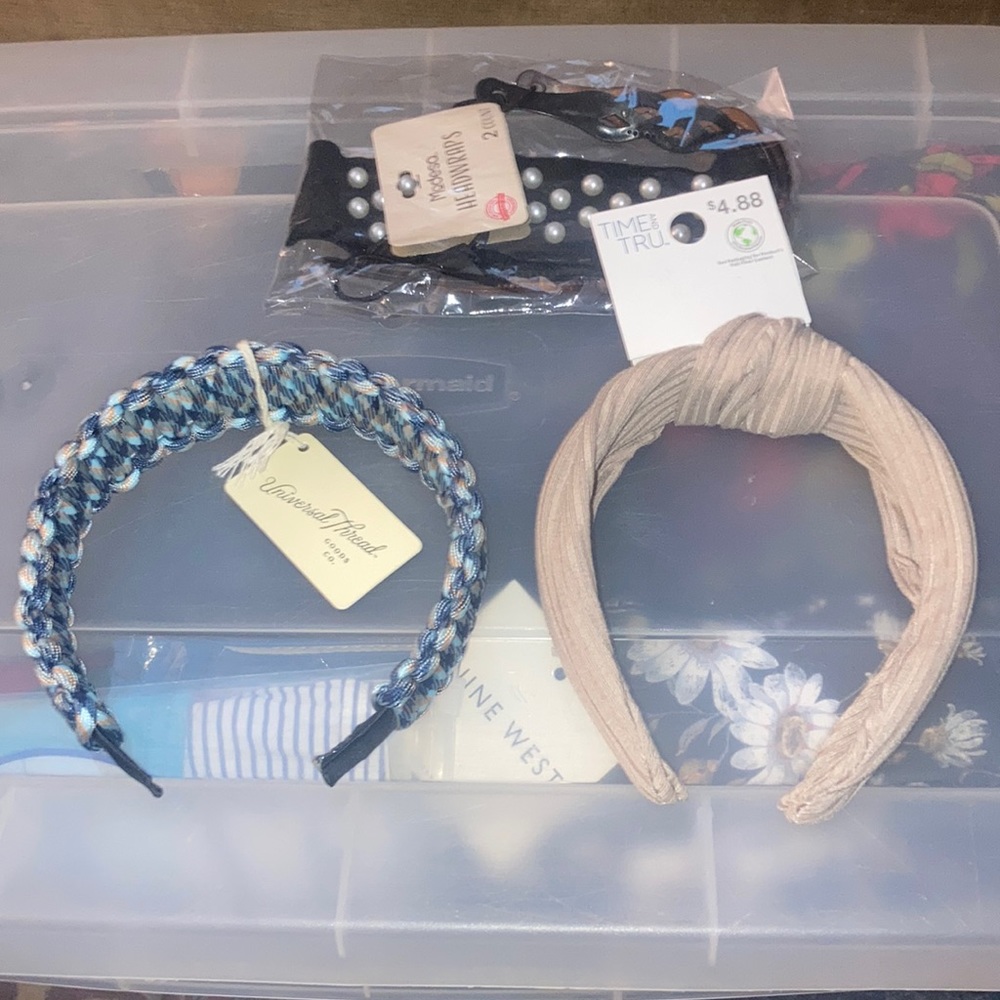 5 Headbands: Universal Thread Paracord, Tan, Faux Pearl, & Modesa Headwraps -NWT